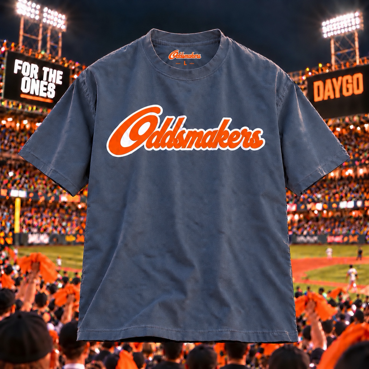 Navy and Orange Daygo Statement Tee by Oddsmakers